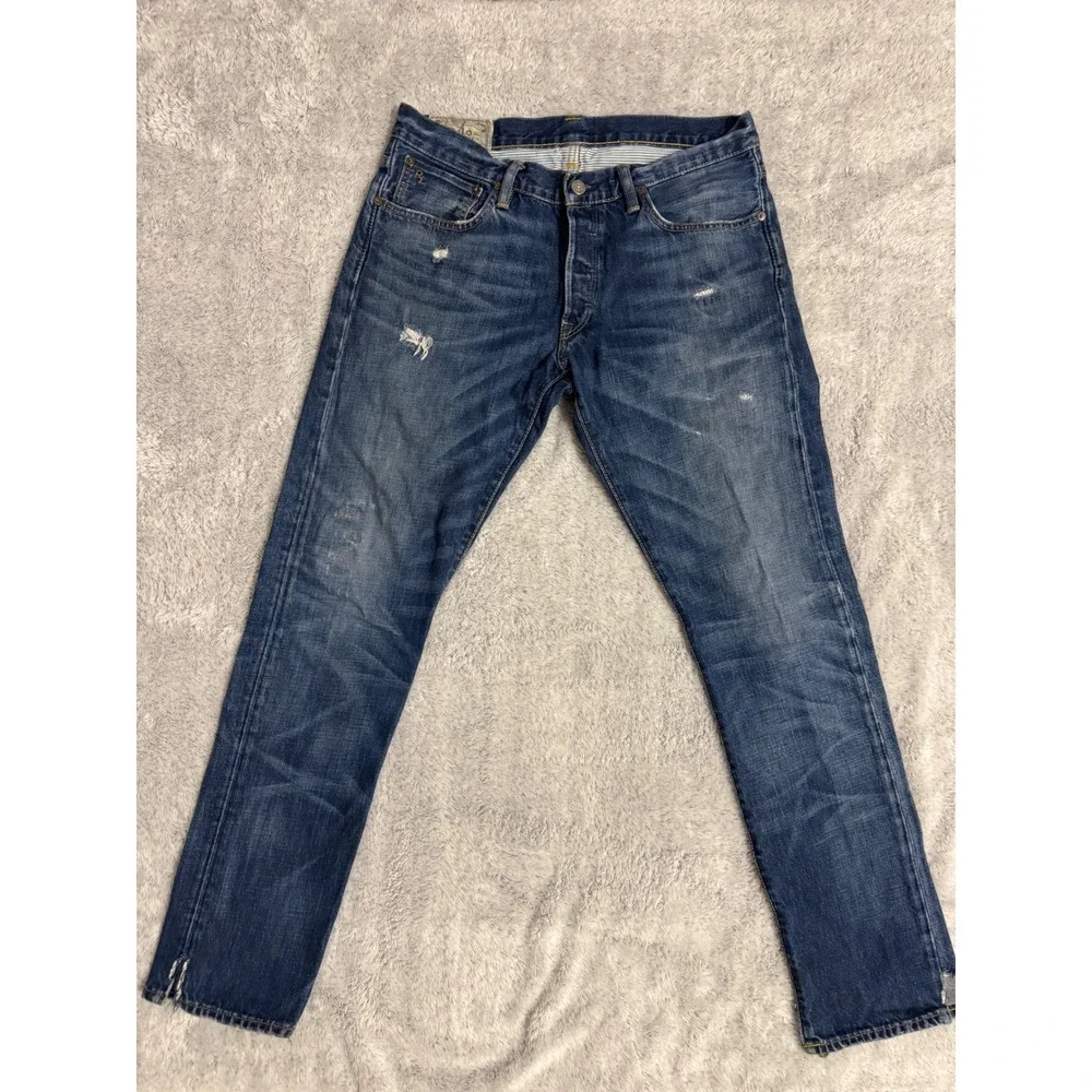 Polo Ralph Lauren Sullivan Slim Mens 32x32 Distressed Straight Leg Jeans Patch